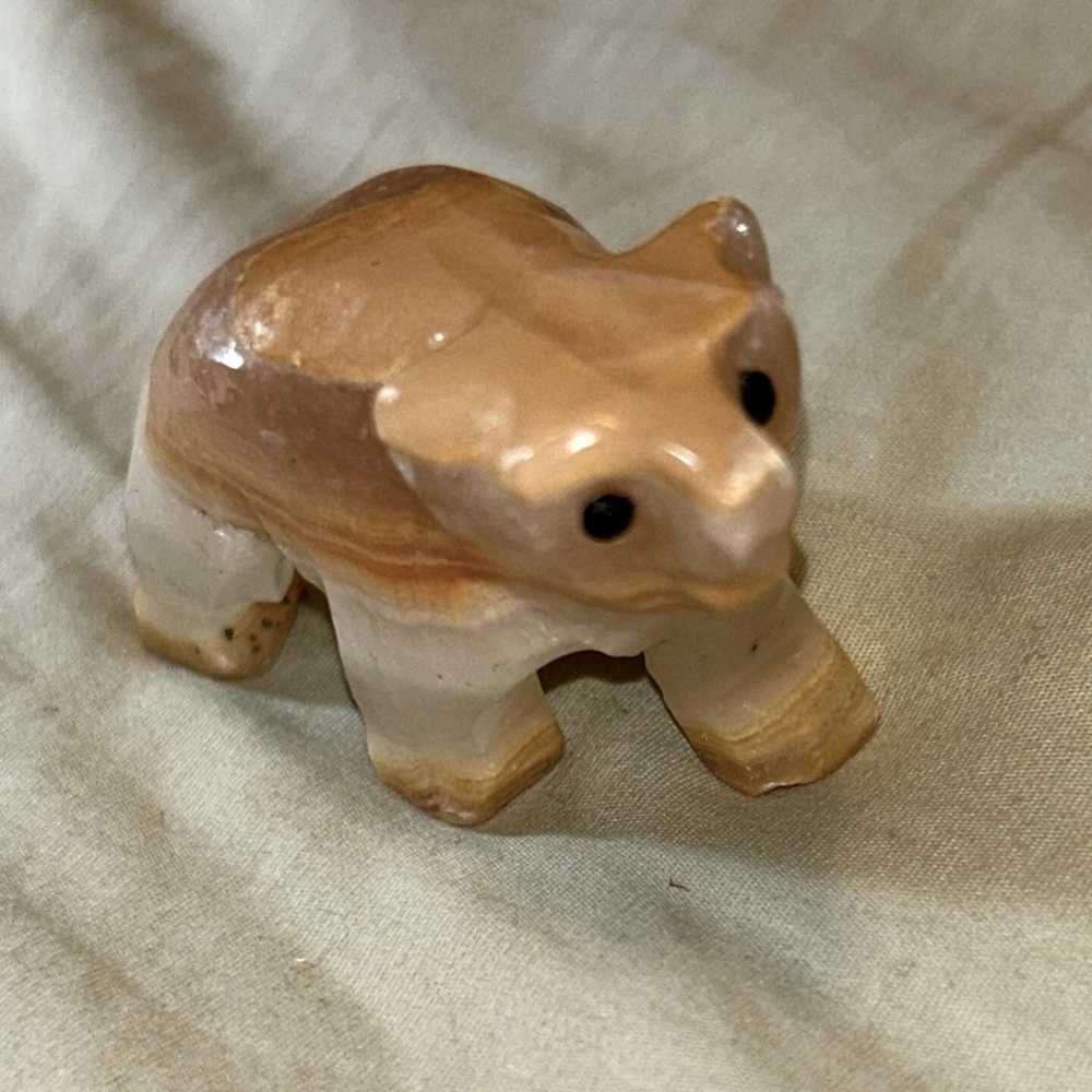 Hand Carved White Onyx Stone Polar Bear Figurine Vintage Arctic Animal